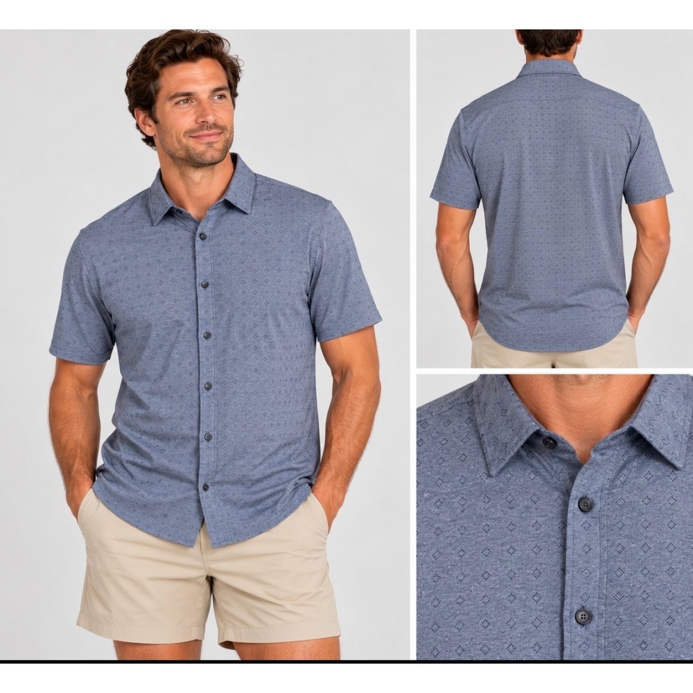 Mizzen + Main Mens Blue Geometric Performance Short Sleeve Shirt M
